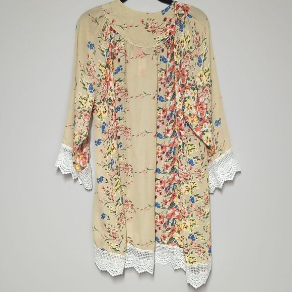 NWT Relipop Tan Floral Open Front Cardigan - Picture 4 of 5